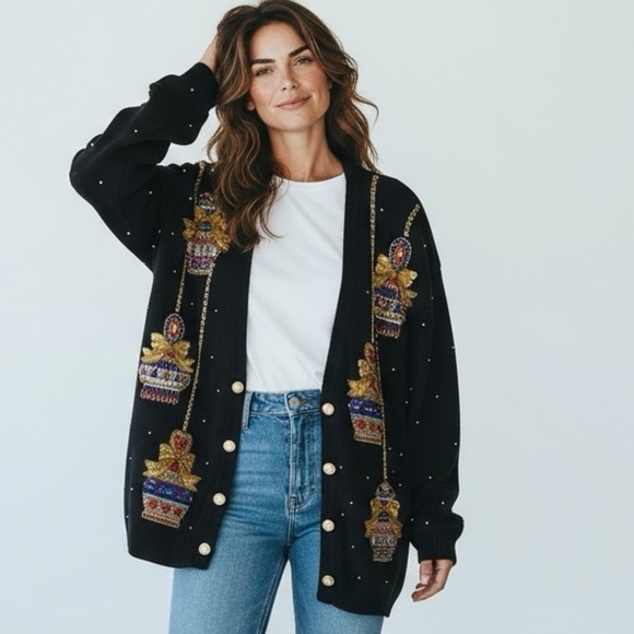 Vintage Marisa Christina Collection Sequin Sweater Cardigan Chic Festive - Picture 1 of 14